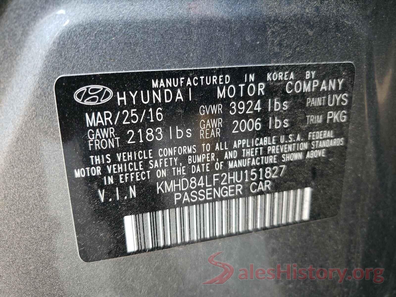 KMHD84LF2HU151827 2017 HYUNDAI ELANTRA