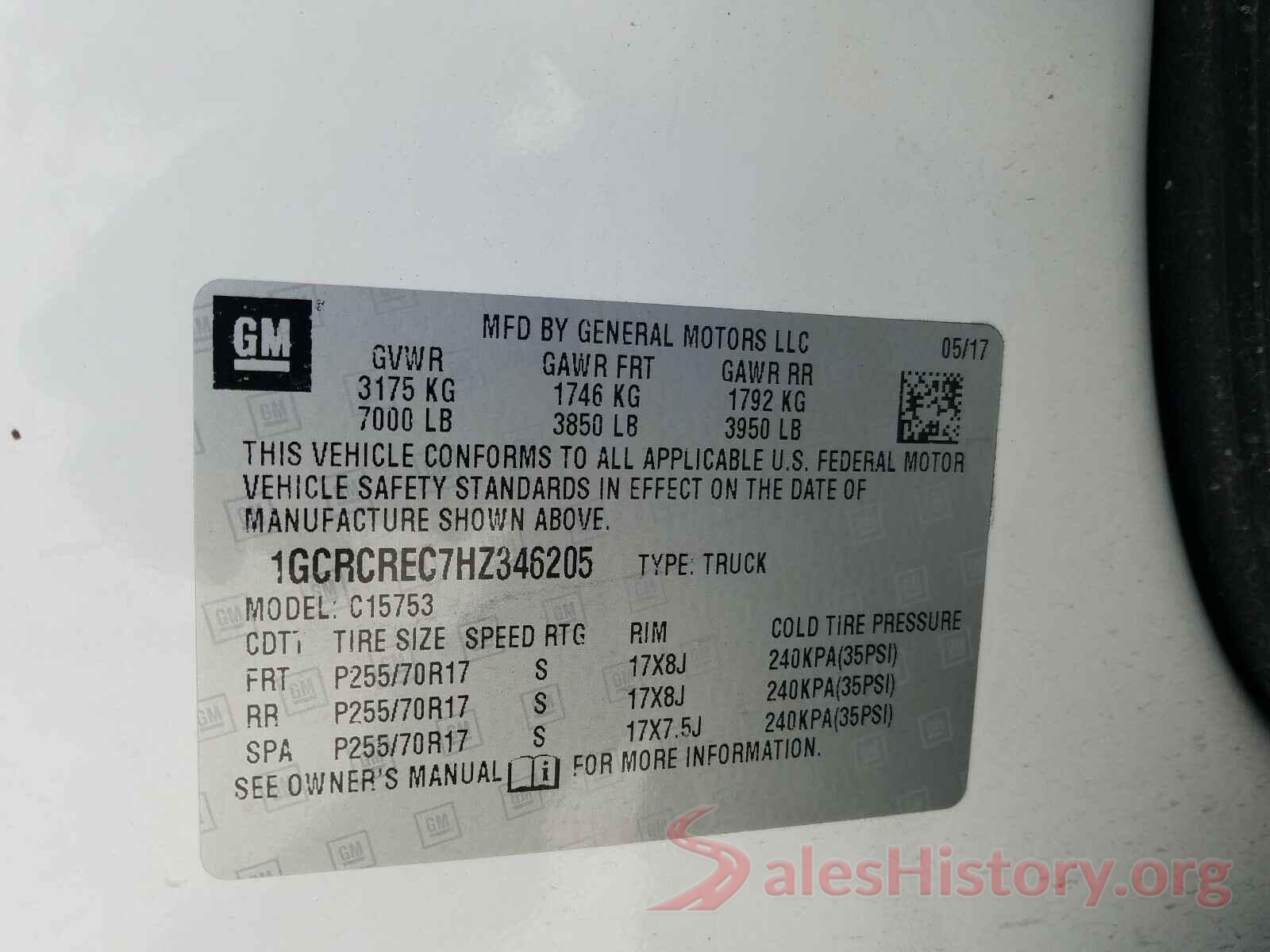 1GCRCREC7HZ346205 2017 CHEVROLET SILVERADO