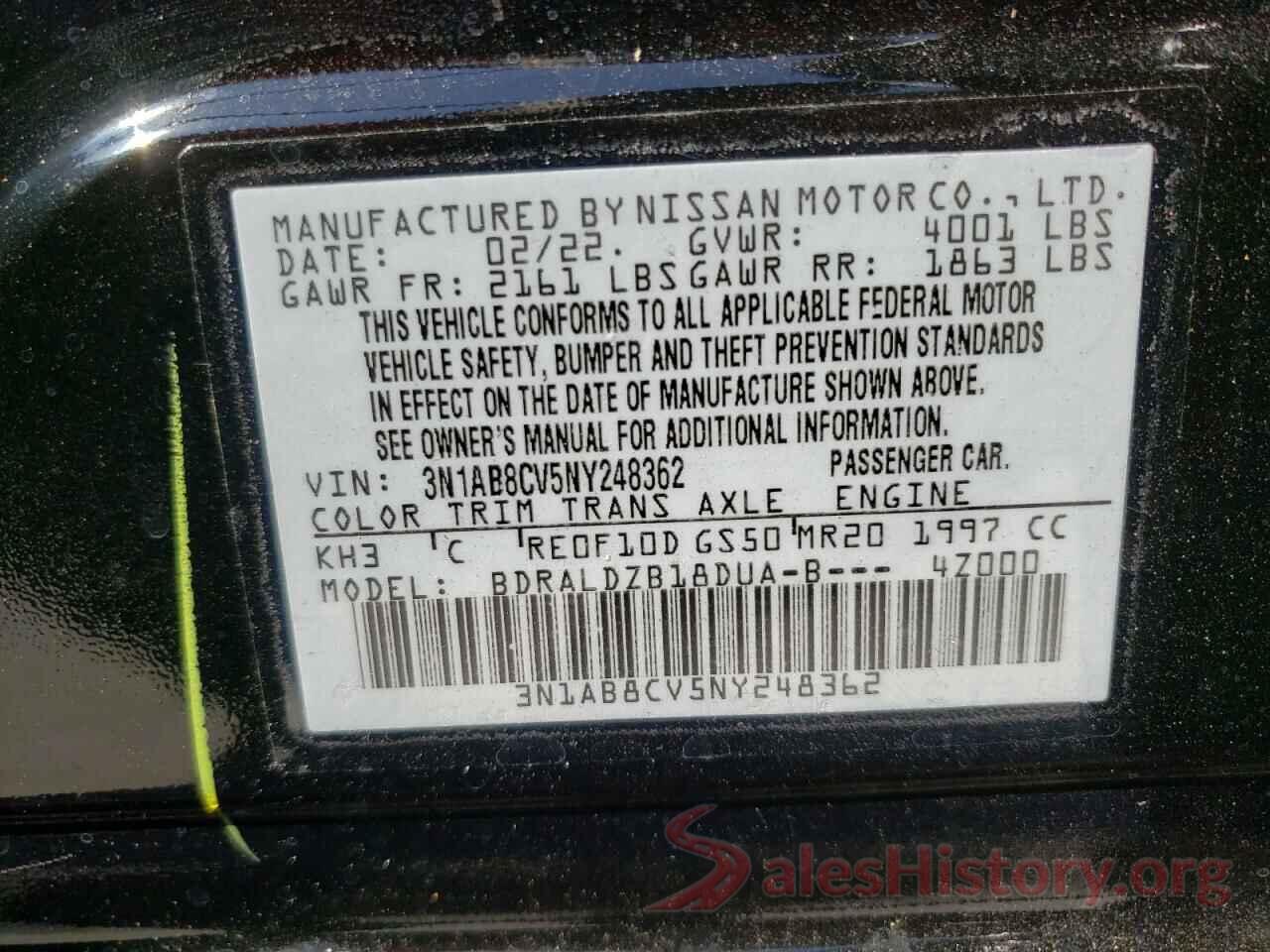 3N1AB8CV5NY248362 2022 NISSAN SENTRA