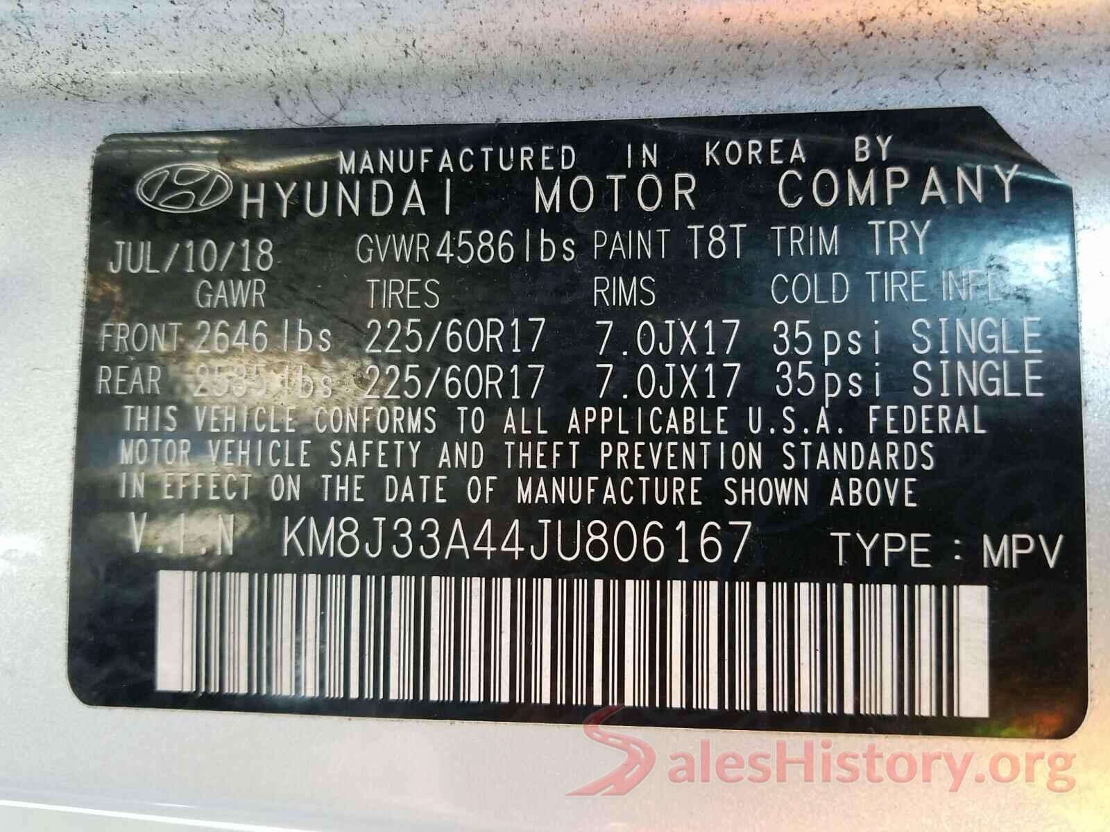 KM8J33A44JU806167 2018 HYUNDAI TUCSON