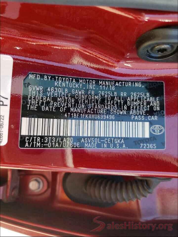 4T1BF1FKXHU699496 2017 TOYOTA CAMRY