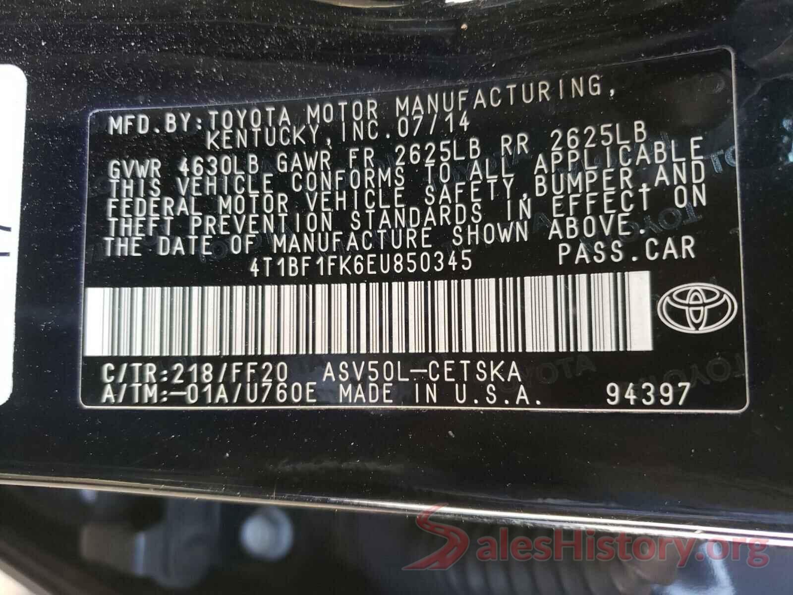 4T1BF1FK6EU850345 2014 TOYOTA CAMRY