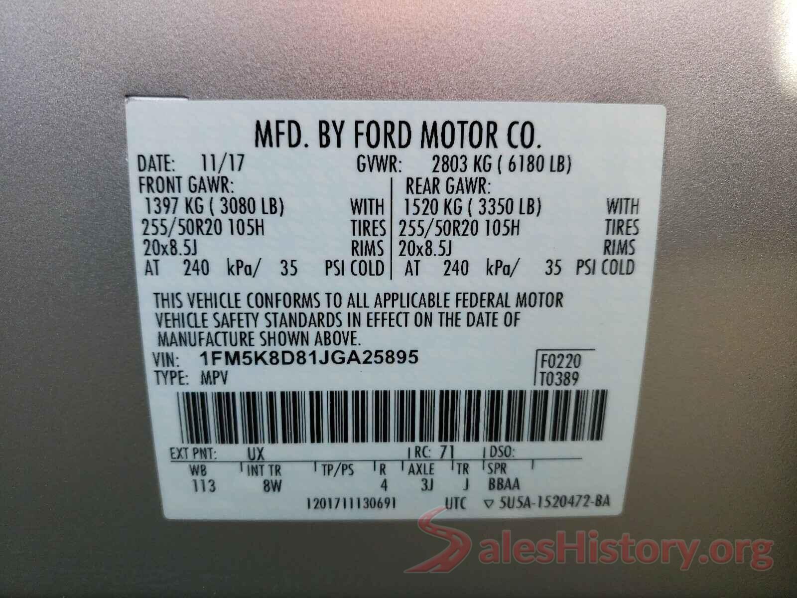 1FM5K8D81JGA25895 2018 FORD EXPLORER