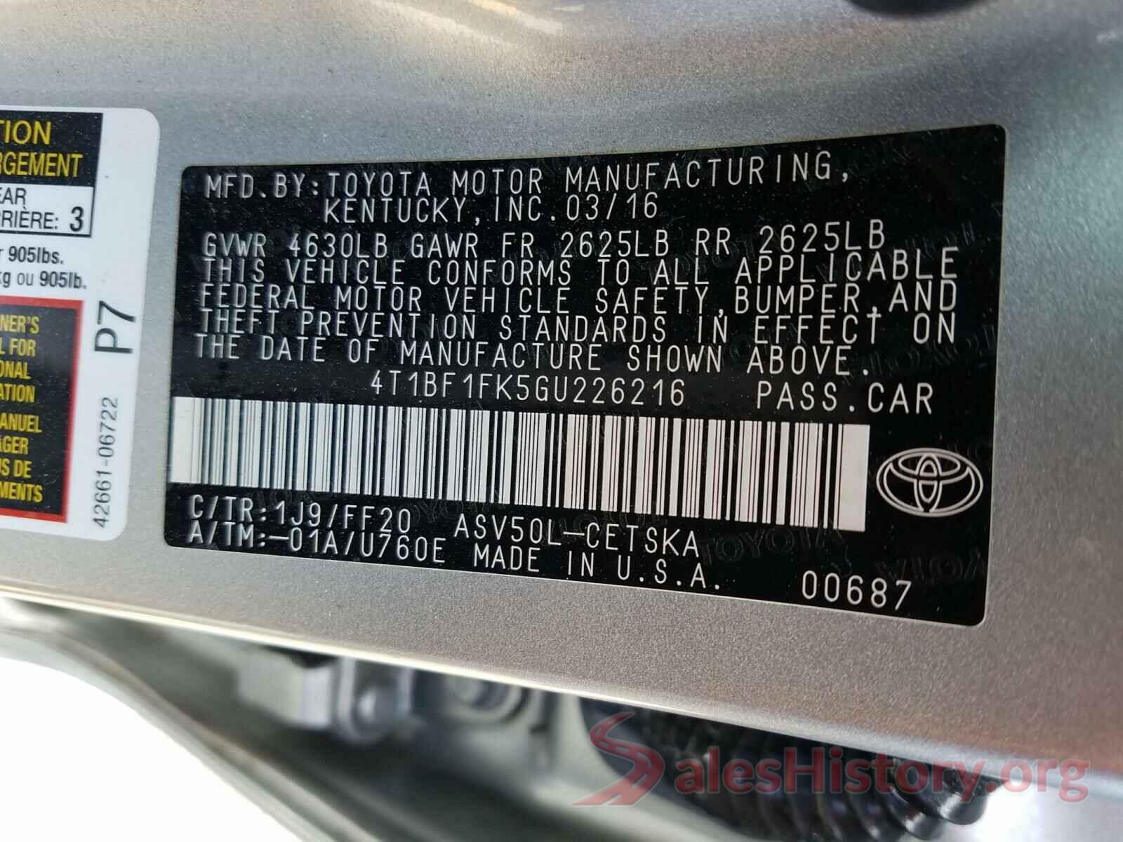 4T1BF1FK5GU226216 2016 TOYOTA CAMRY