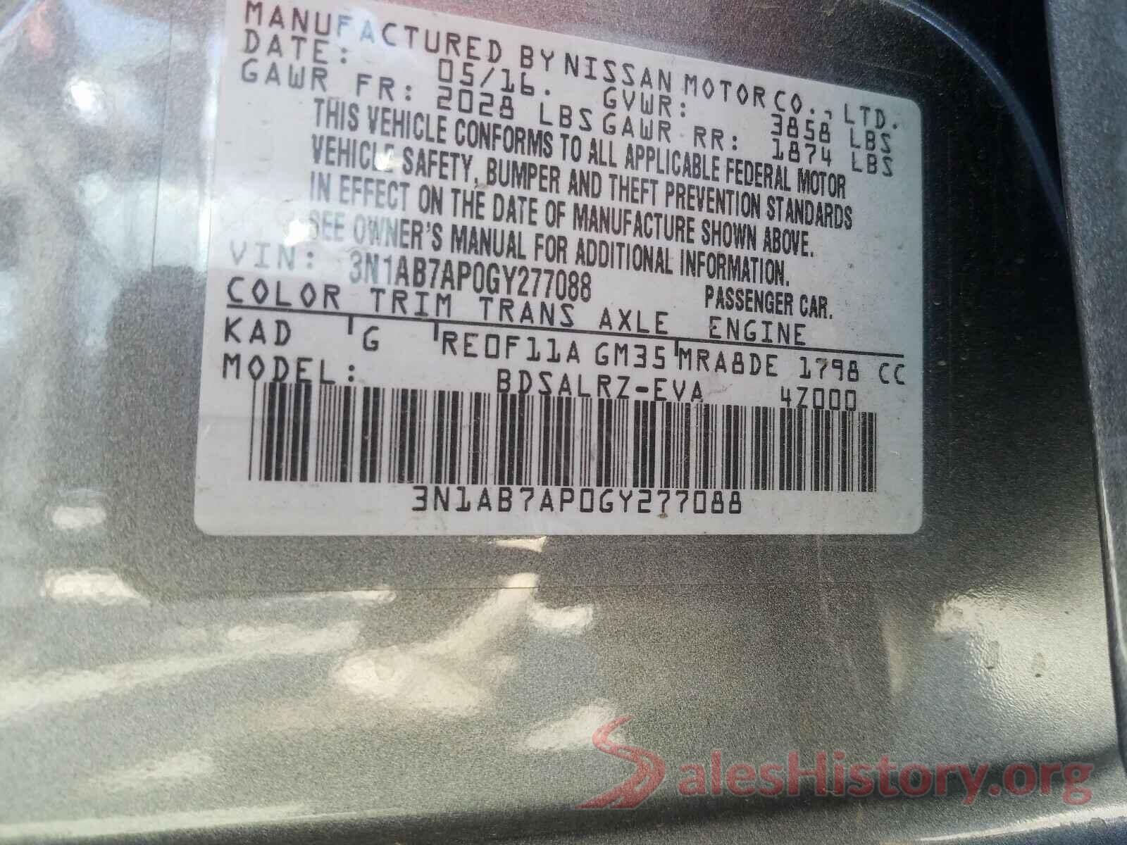 3N1AB7AP0GY277088 2016 NISSAN SENTRA