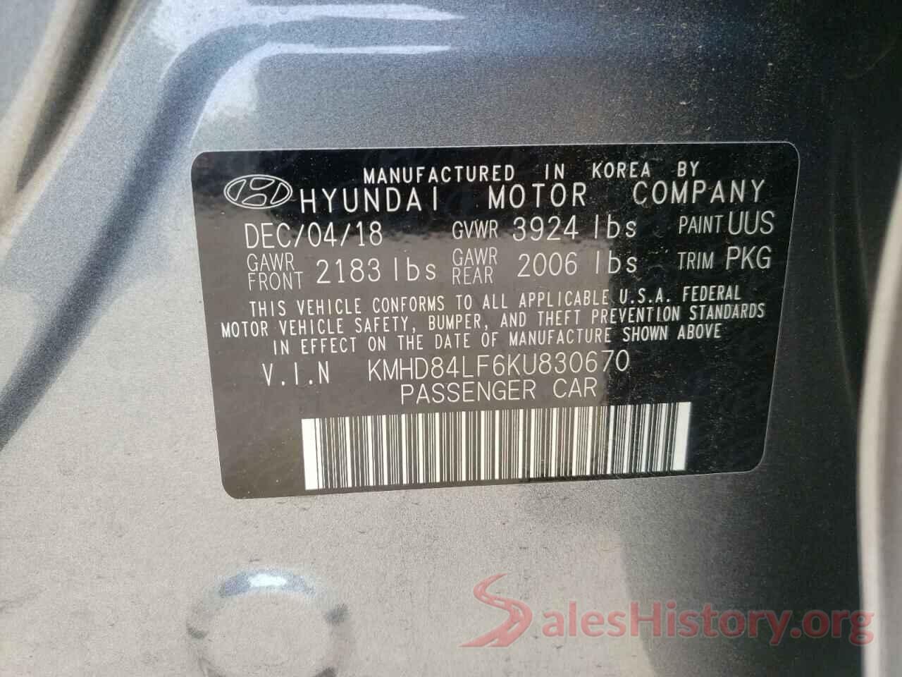 KMHD84LF6KU830670 2019 HYUNDAI ELANTRA