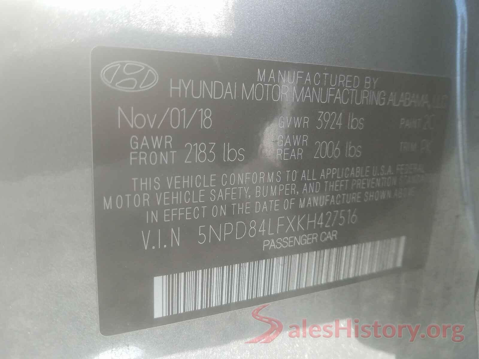 5NPD84LFXKH427516 2019 HYUNDAI ELANTRA