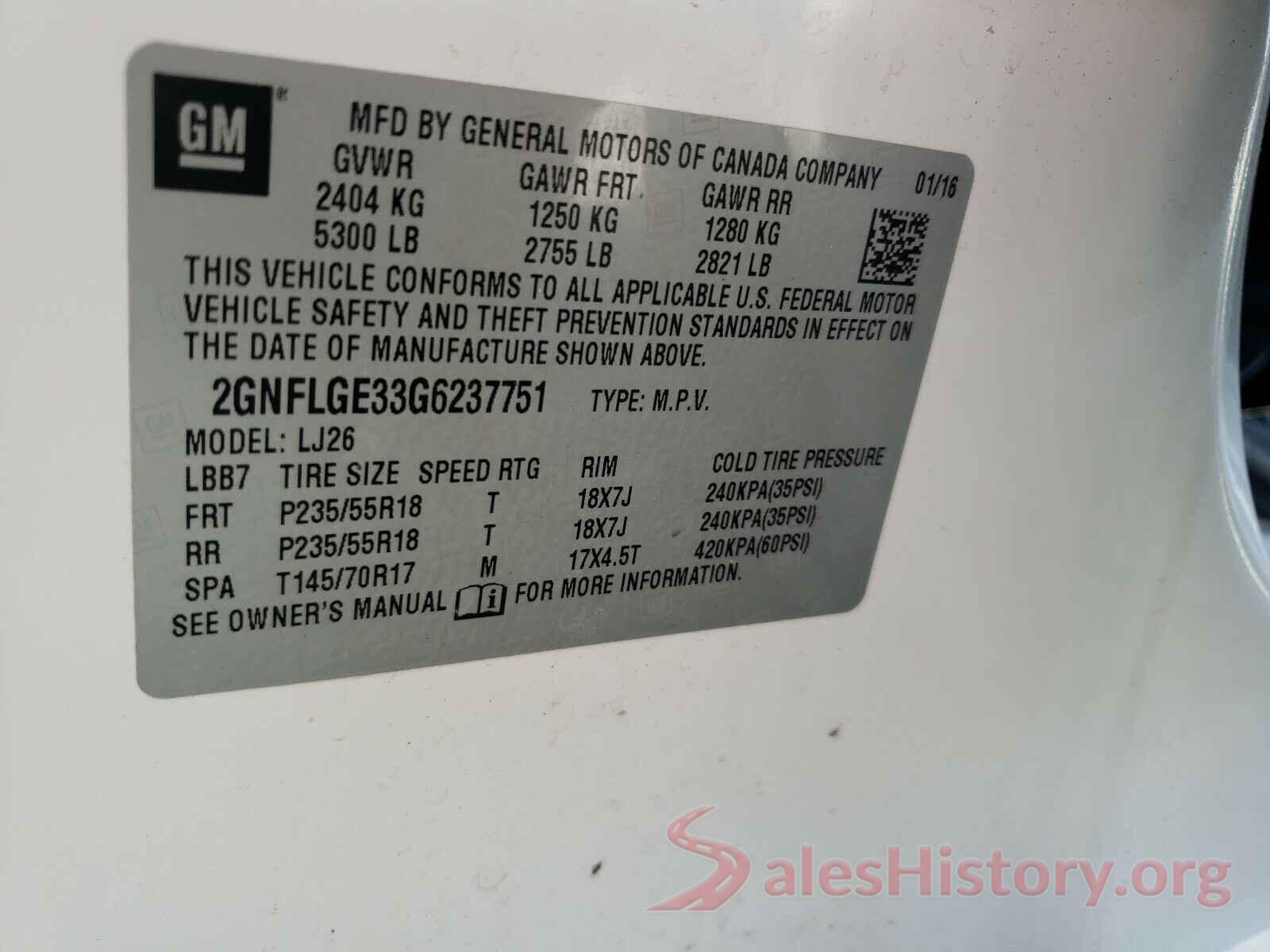 2GNFLGE33G6237751 2016 CHEVROLET EQUINOX