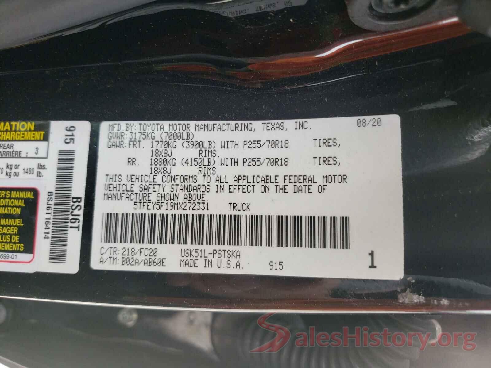 5TFEY5F19MX272331 2021 TOYOTA TUNDRA