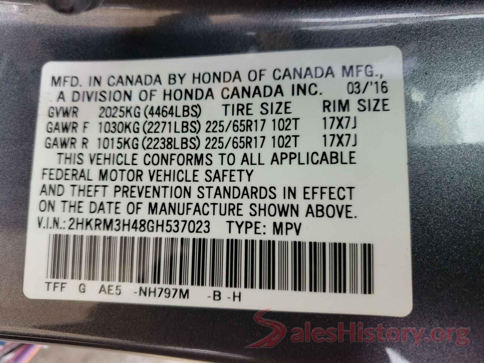 2HKRM3H48GH537023 2016 HONDA CRV