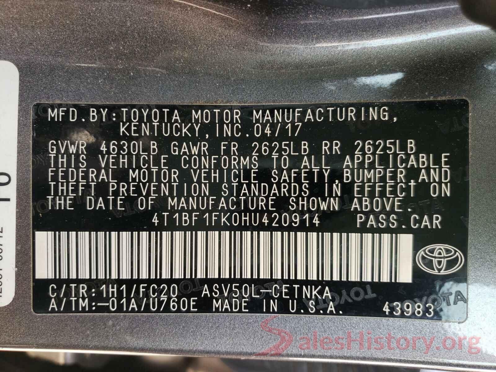 4T1BF1FK0HU420914 2017 TOYOTA CAMRY