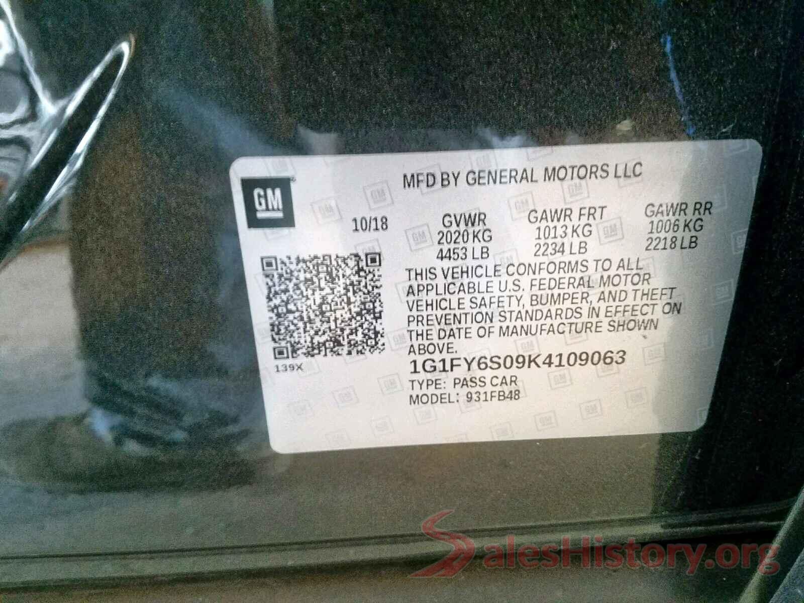 1G1FY6S09K4109063 2019 CHEVROLET BOLT