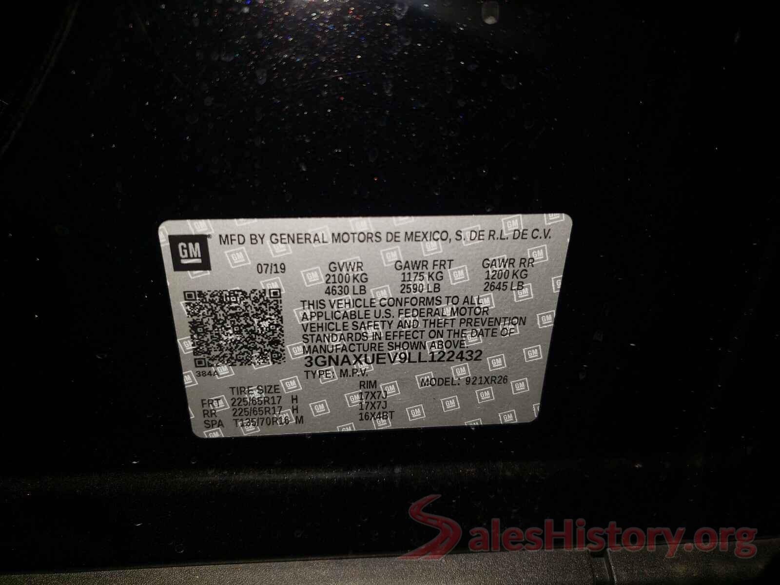 3GNAXUEV9LL122432 2020 CHEVROLET EQUINOX