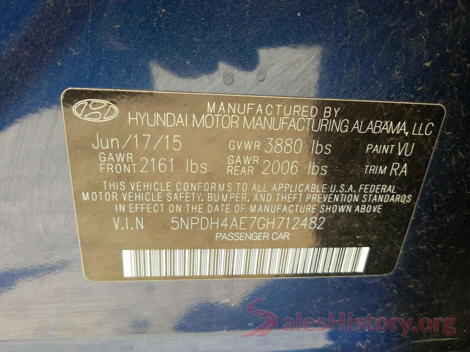 5NPDH4AE7GH712482 2016 HYUNDAI ELANTRA