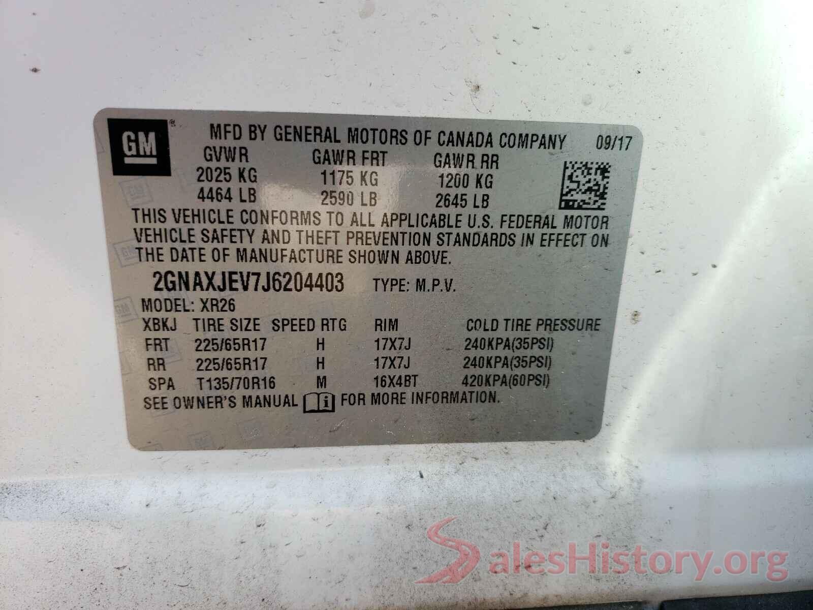 2GNAXJEV7J6204403 2018 CHEVROLET EQUINOX