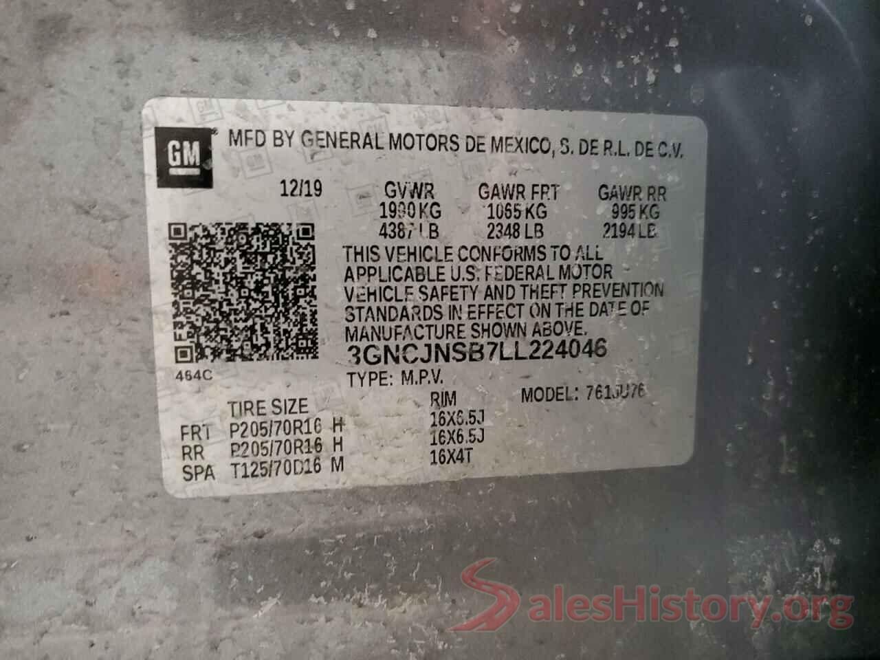 3GNCJNSB7LL224046 2020 CHEVROLET TRAX