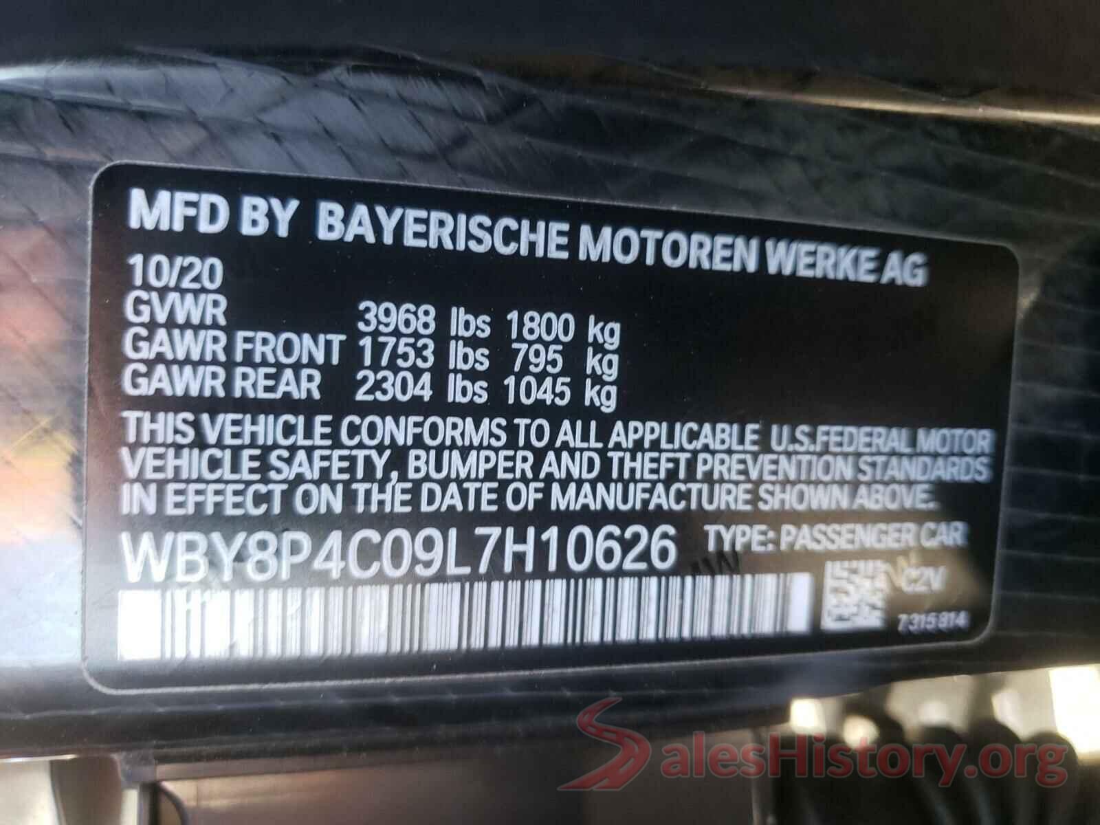 WBY8P4C09L7H10626 2020 BMW I SERIES