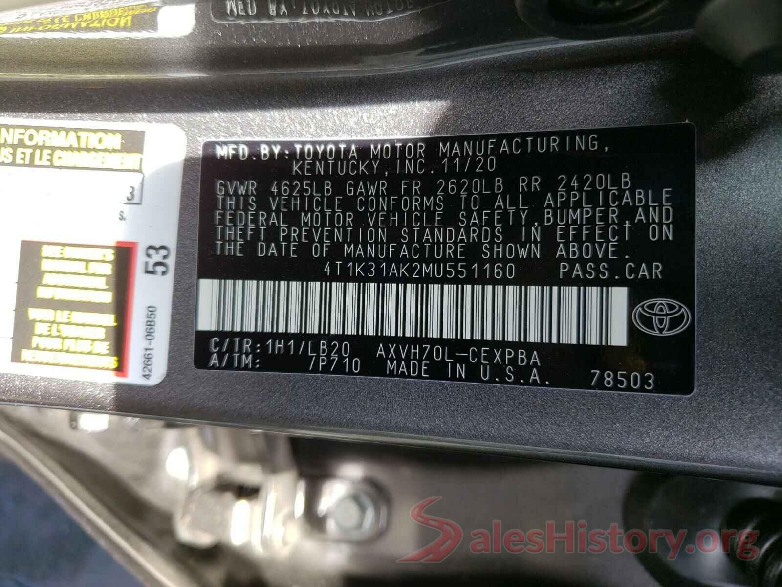 4T1K31AK2MU551160 2021 TOYOTA CAMRY