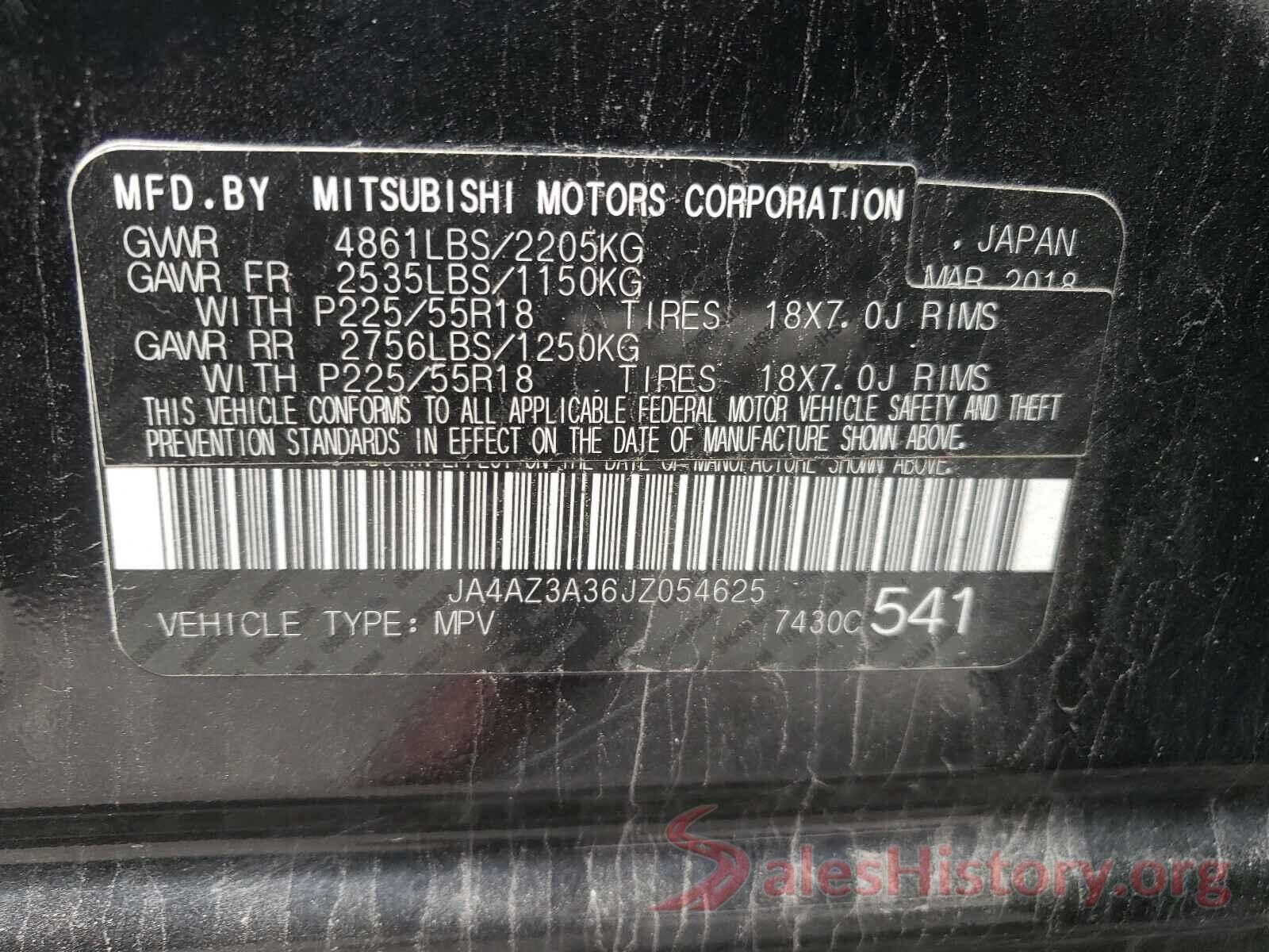 JA4AZ3A36JZ054625 2018 MITSUBISHI OUTLANDER