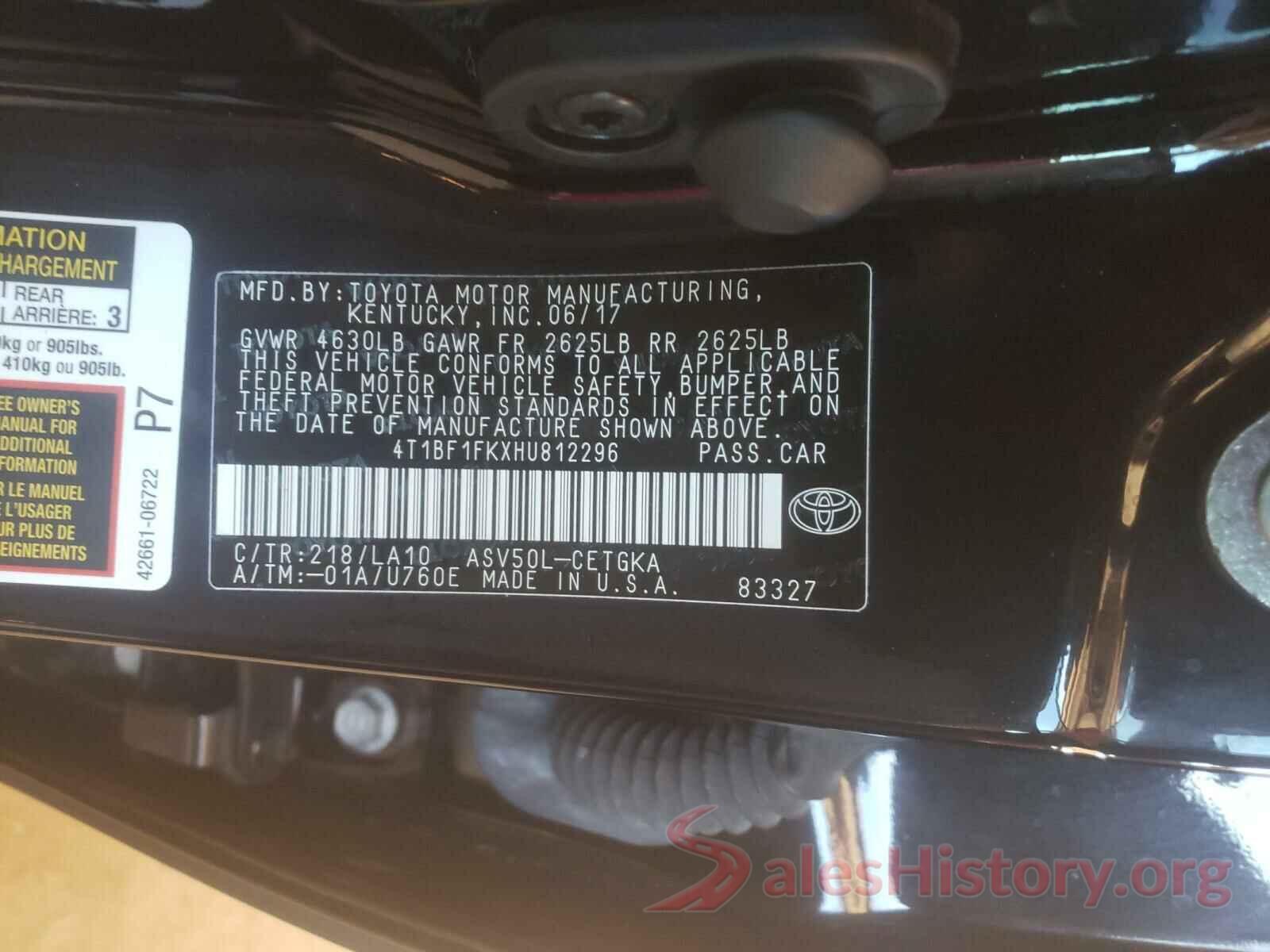 4T1BF1FKXHU812296 2017 TOYOTA CAMRY