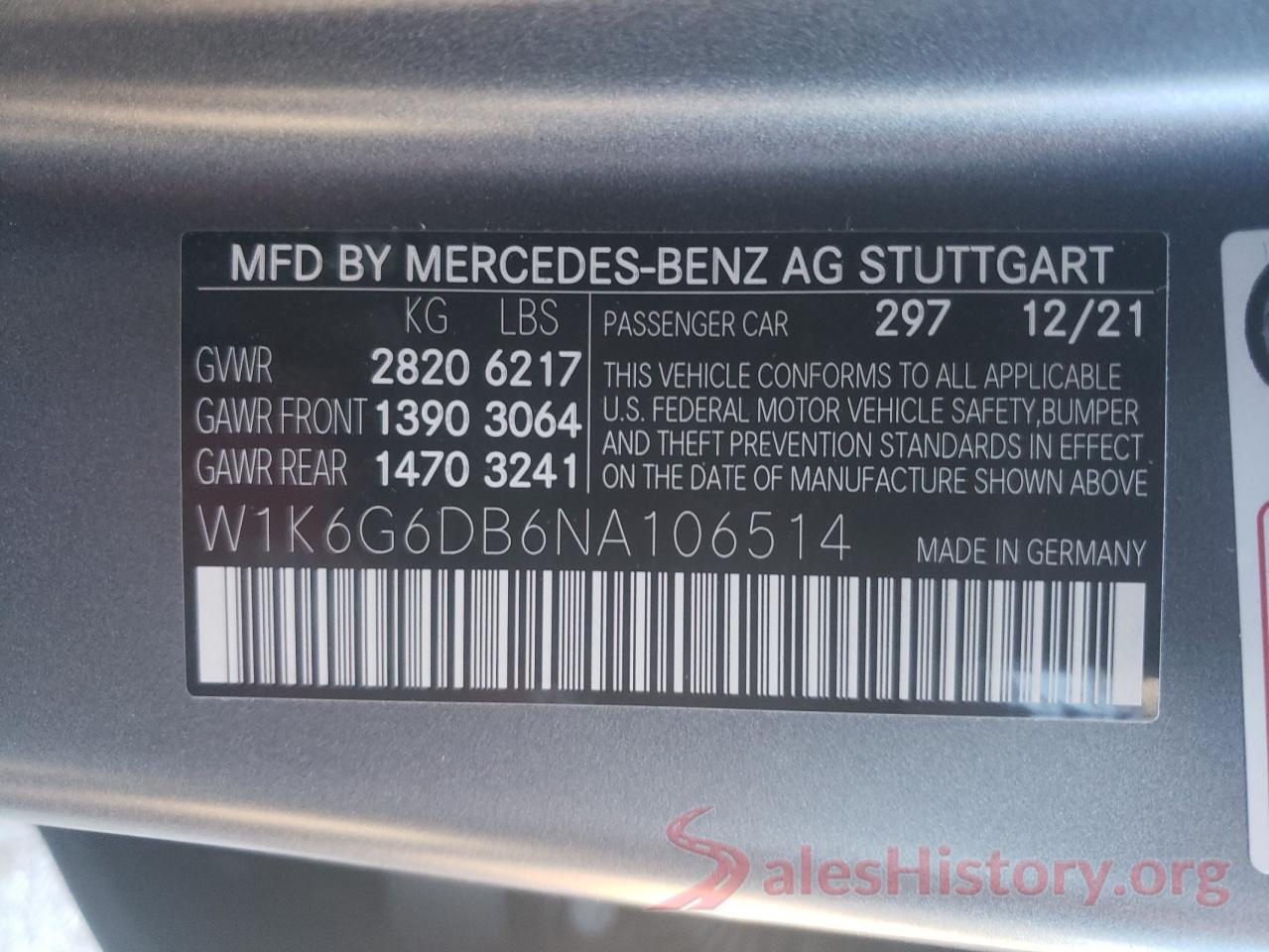 W1K6G6DB6NA106514 2022 MERCEDES-BENZ S-CLASS