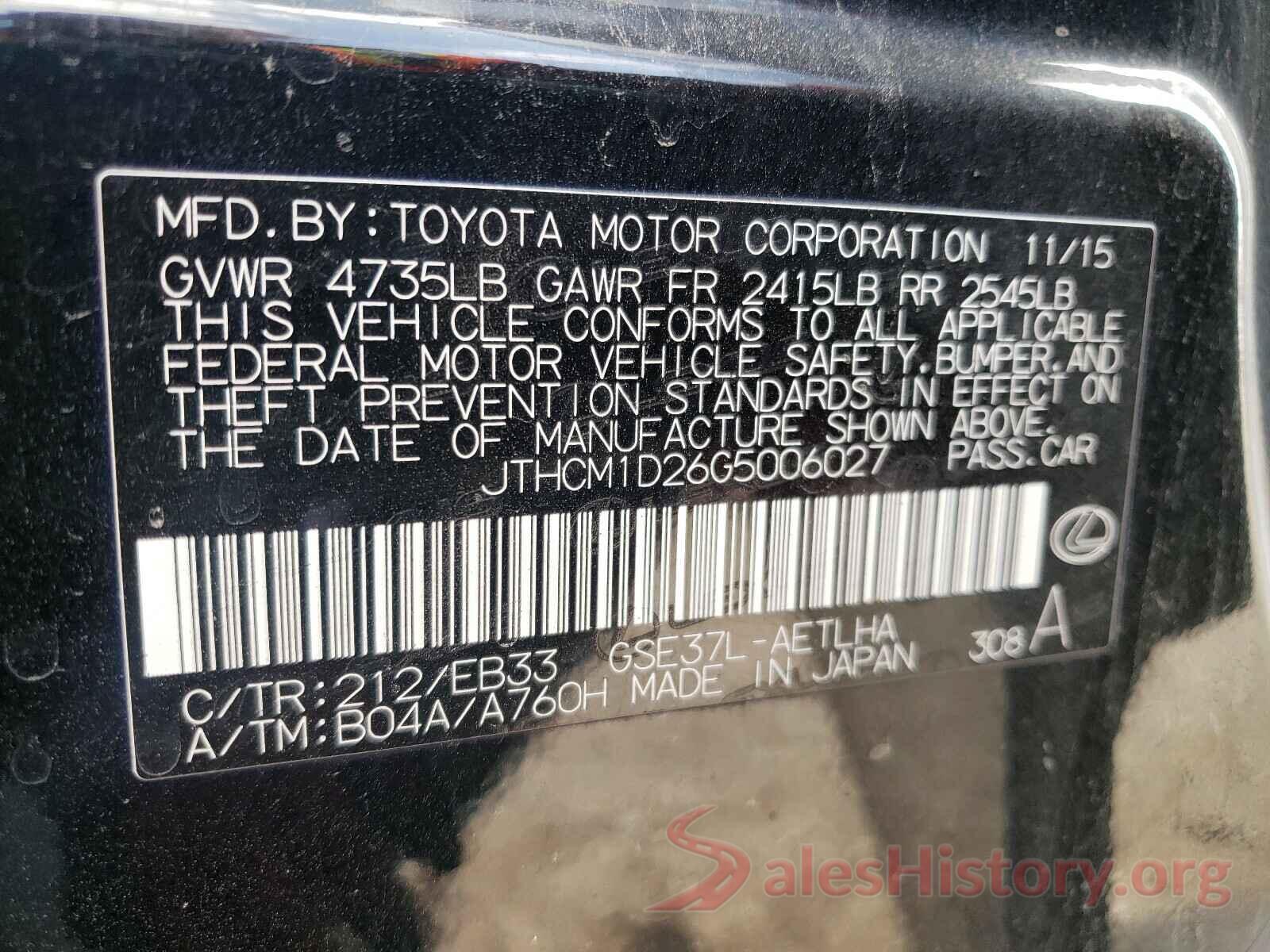 JTHCM1D26G5006027 2016 LEXUS IS