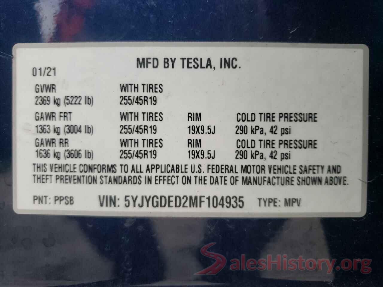 5YJYGDED2MF104935 2021 TESLA MODEL Y