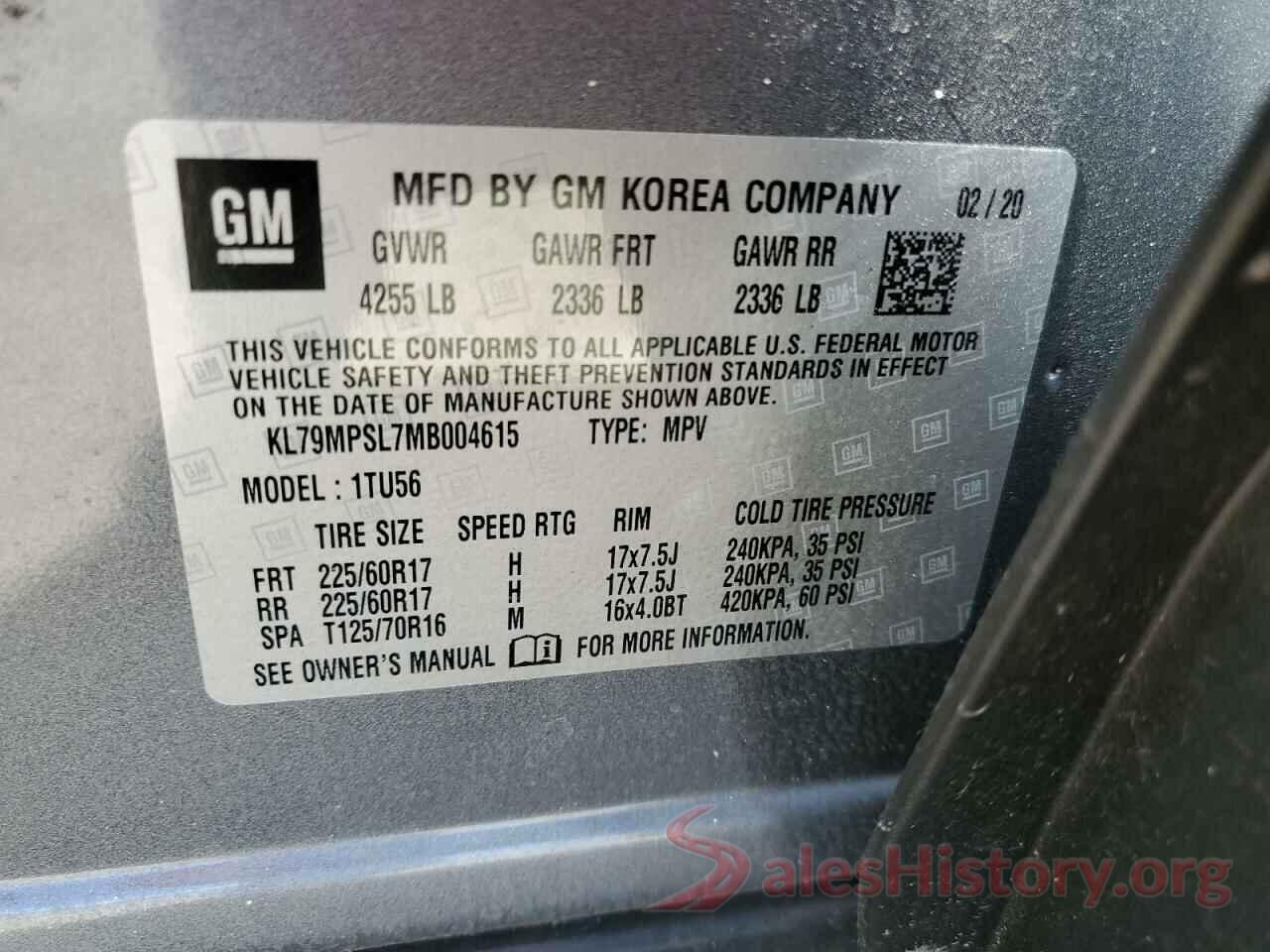 KL79MPSL7MB004615 2021 CHEVROLET TRAILBLZR