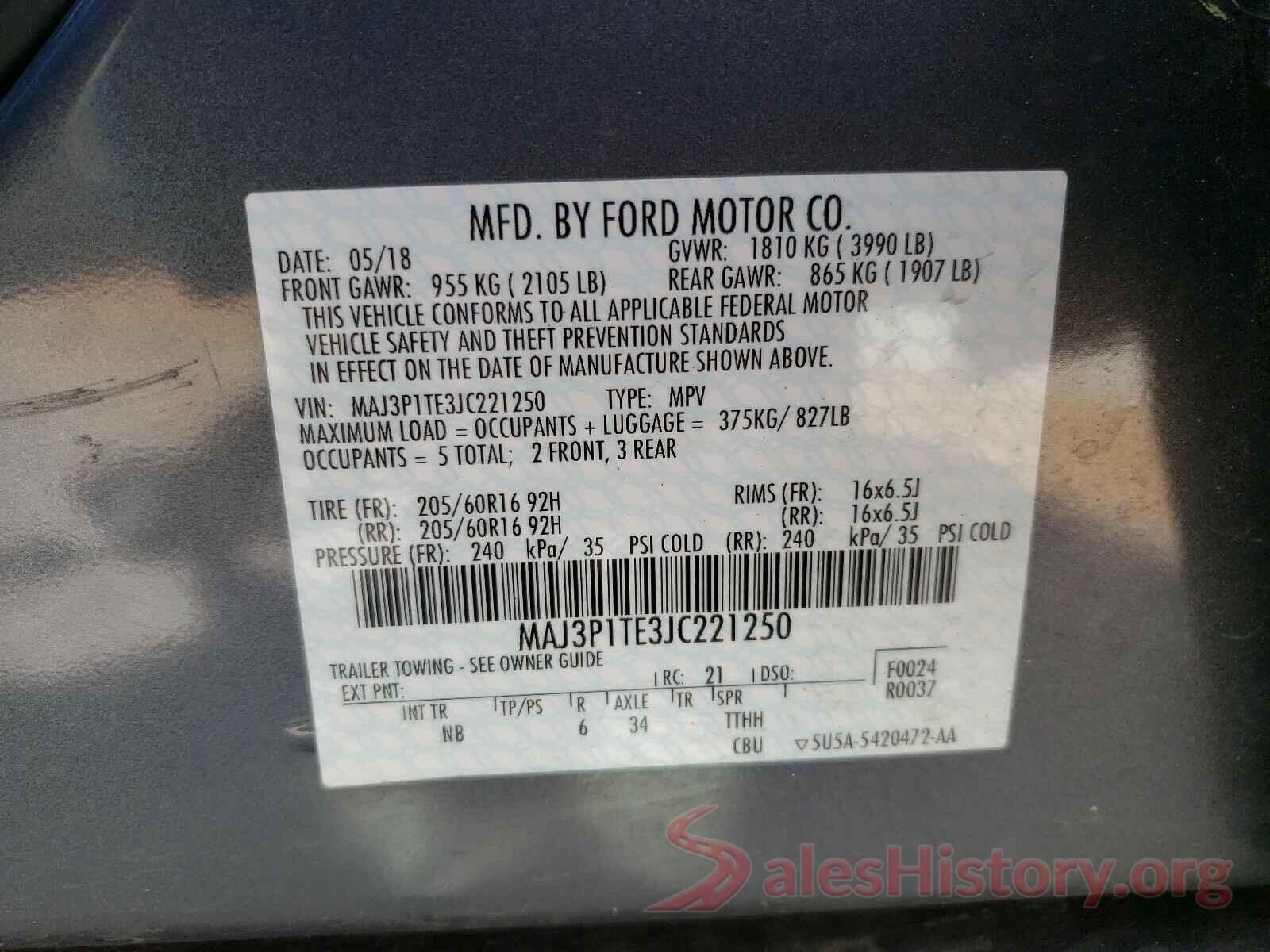 MAJ3P1TE3JC221250 2018 FORD ALL OTHER