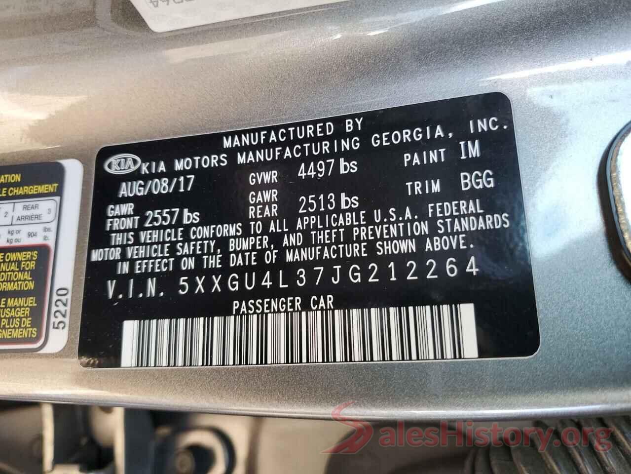 5XXGU4L37JG212264 2018 KIA OPTIMA