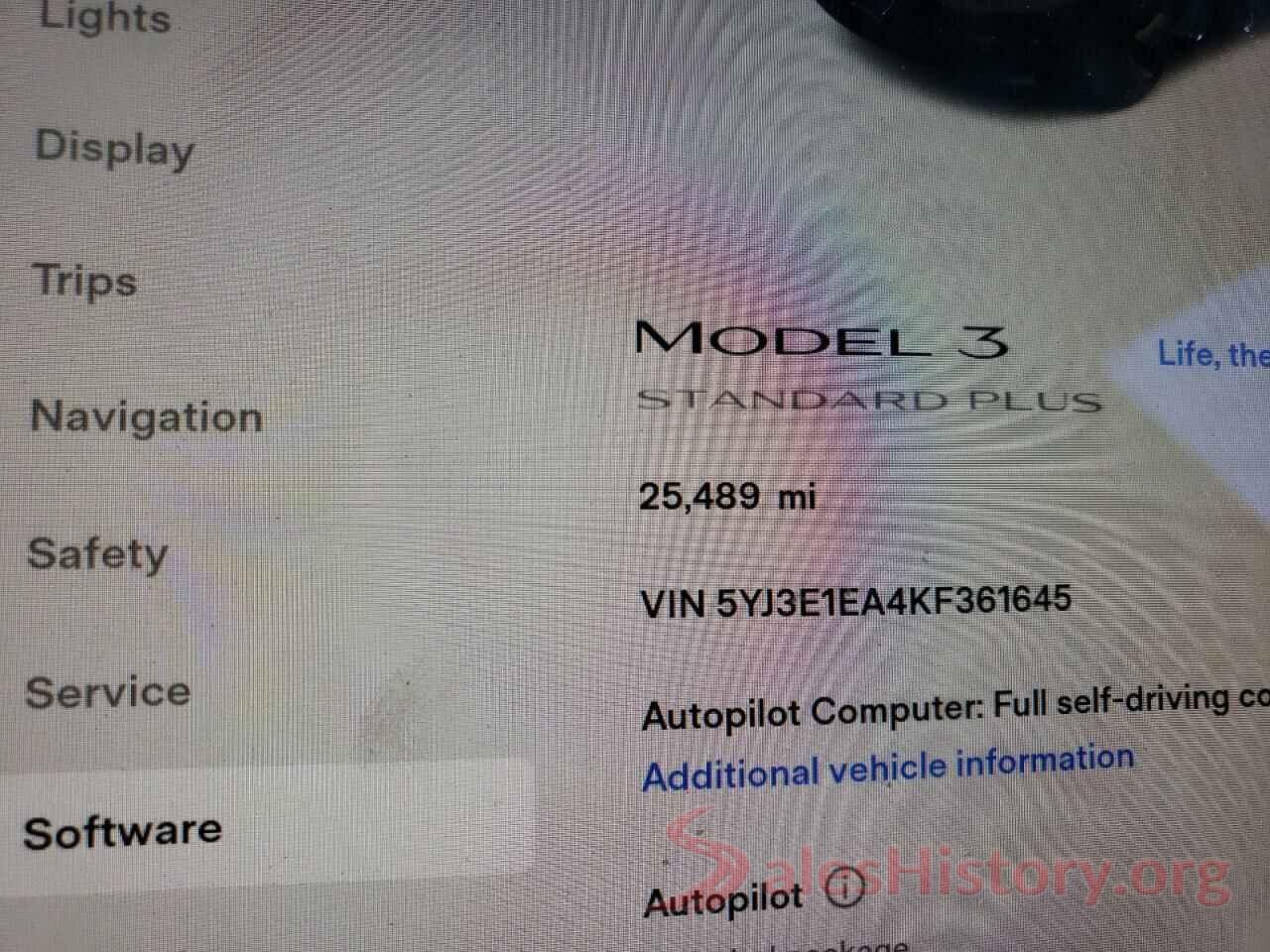 5YJ3E1EA4KF361645 2019 TESLA MODEL 3