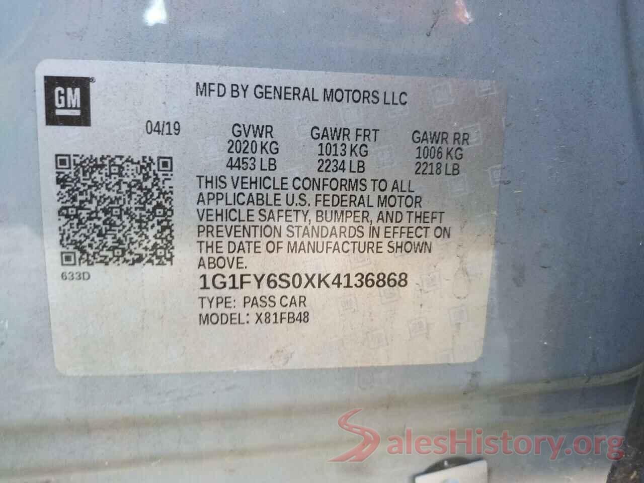 1G1FY6S0XK4136868 2019 CHEVROLET BOLT