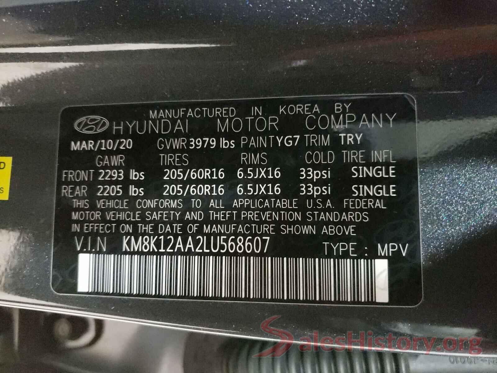 KM8K12AA2LU568607 2020 HYUNDAI KONA