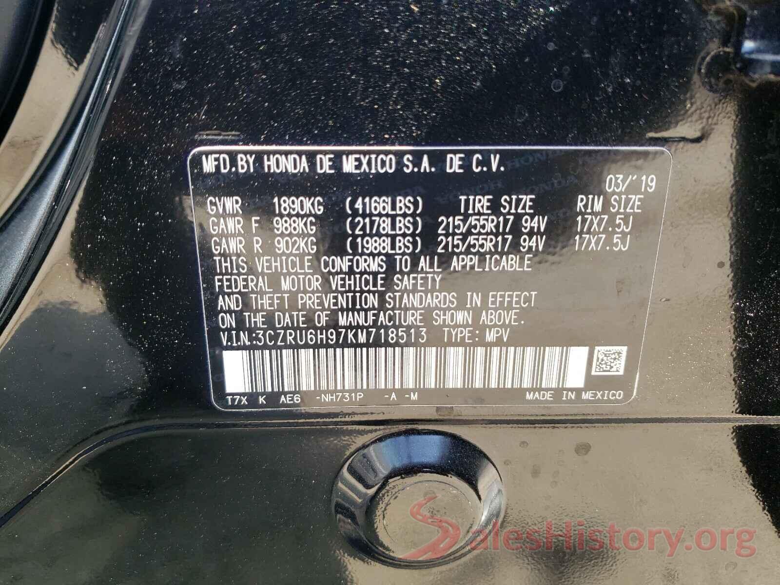 3CZRU6H97KM718513 2019 HONDA HR-V