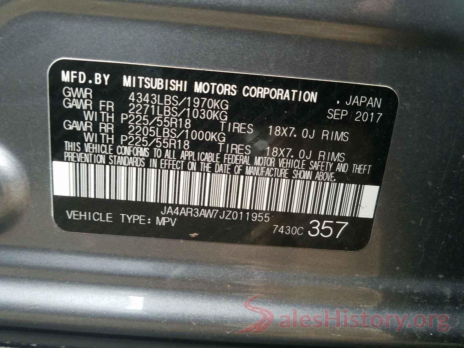 JA4AR3AW7JZ011955 2018 MITSUBISHI OUTLANDER