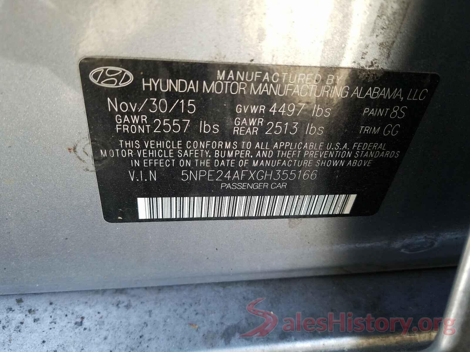 5NPE24AFXGH355166 2016 HYUNDAI SONATA