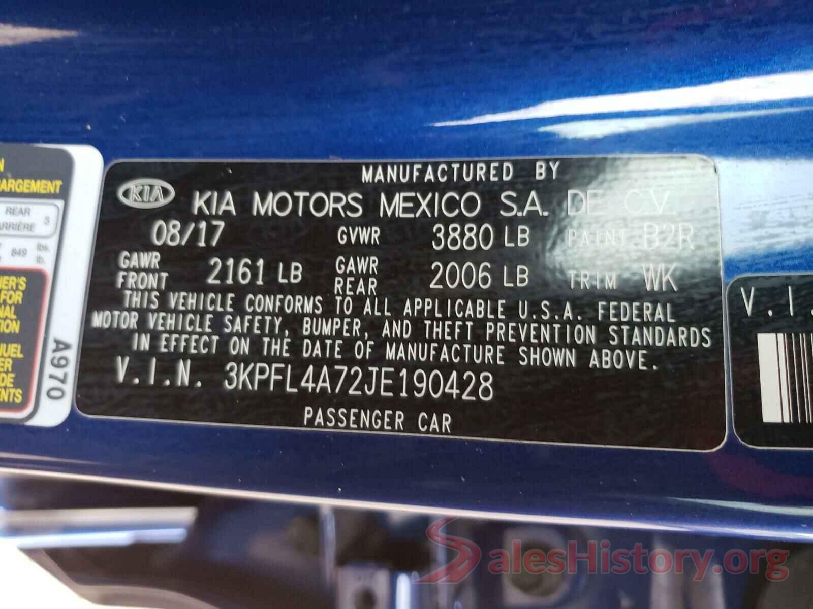 3KPFL4A72JE190428 2018 KIA FORTE