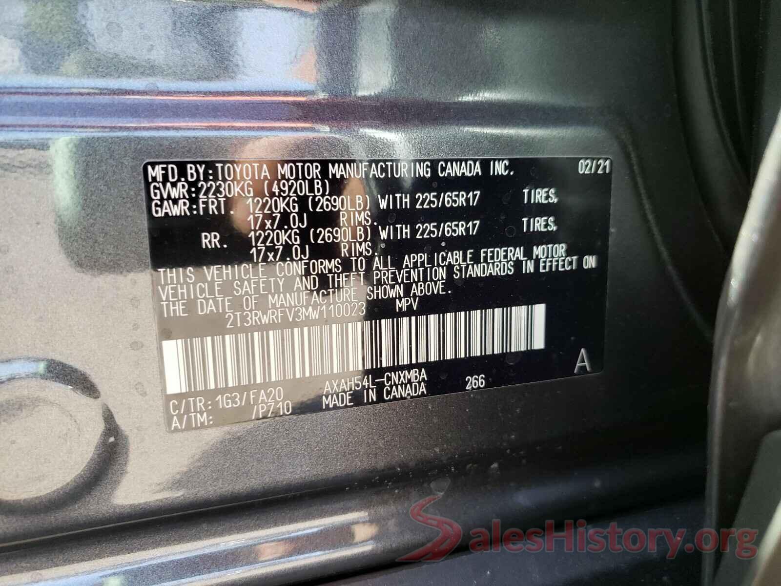 2T3RWRFV3MW110023 2021 TOYOTA RAV4