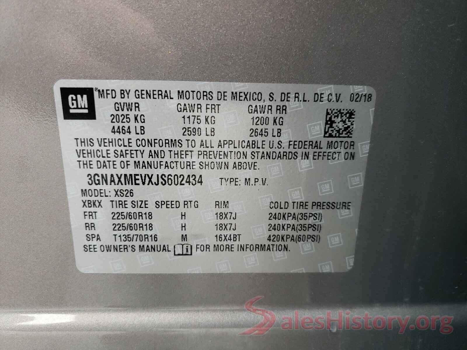 3GNAXMEVXJS602434 2018 CHEVROLET EQUINOX