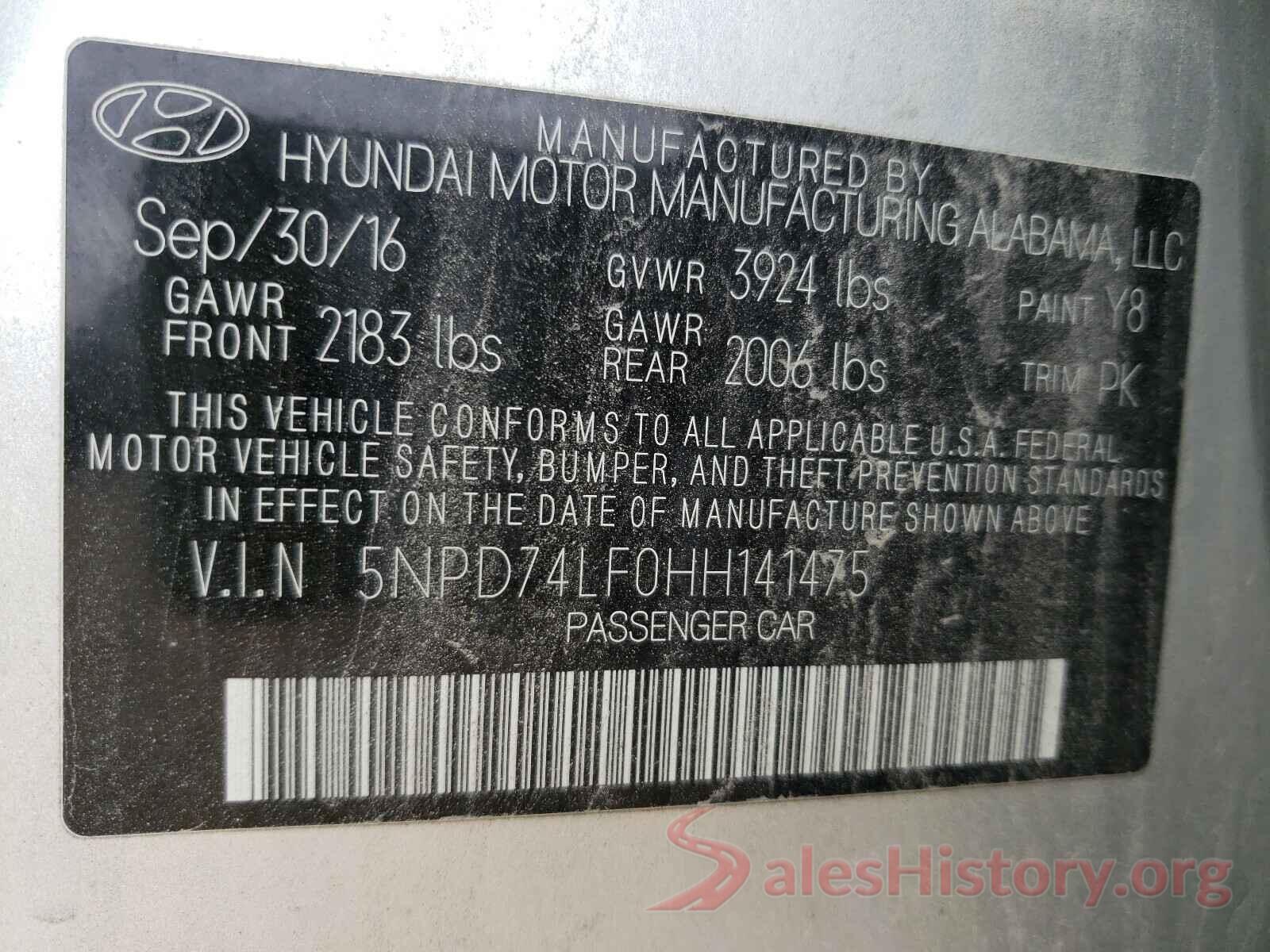 5NPD74LF0HH141475 2017 HYUNDAI ELANTRA