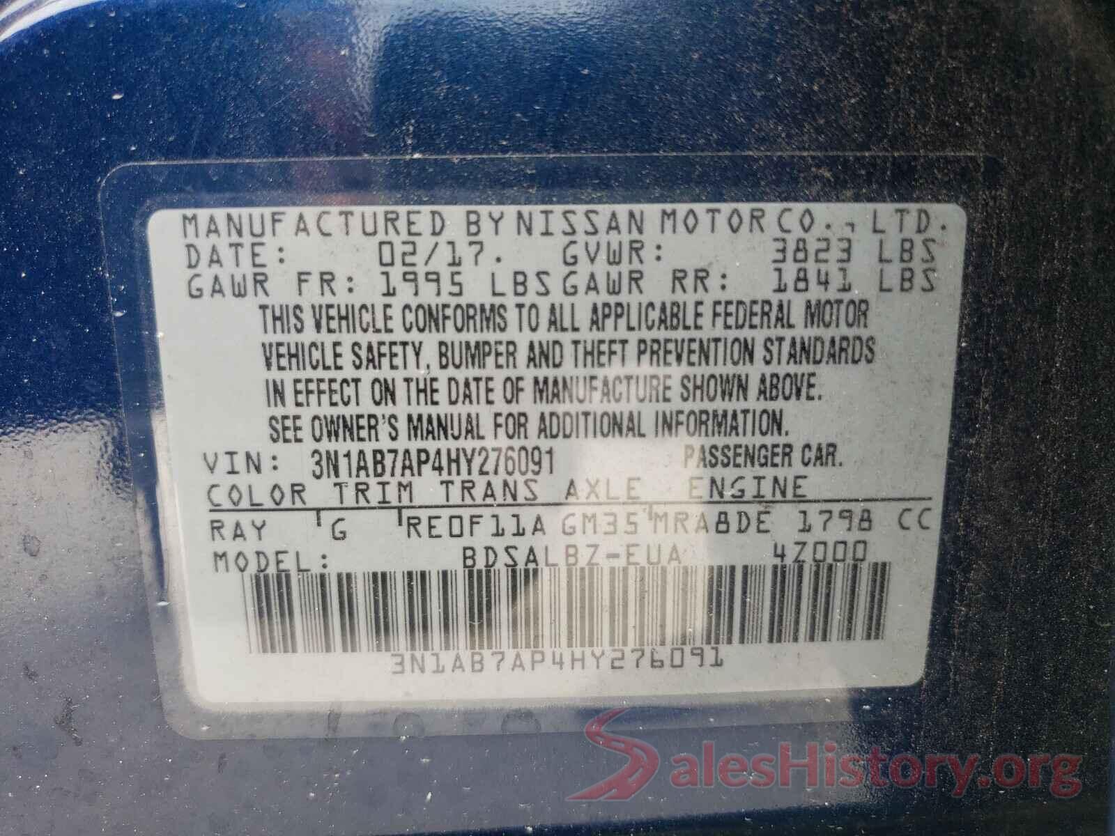 3N1AB7AP4HY276091 2017 NISSAN SENTRA