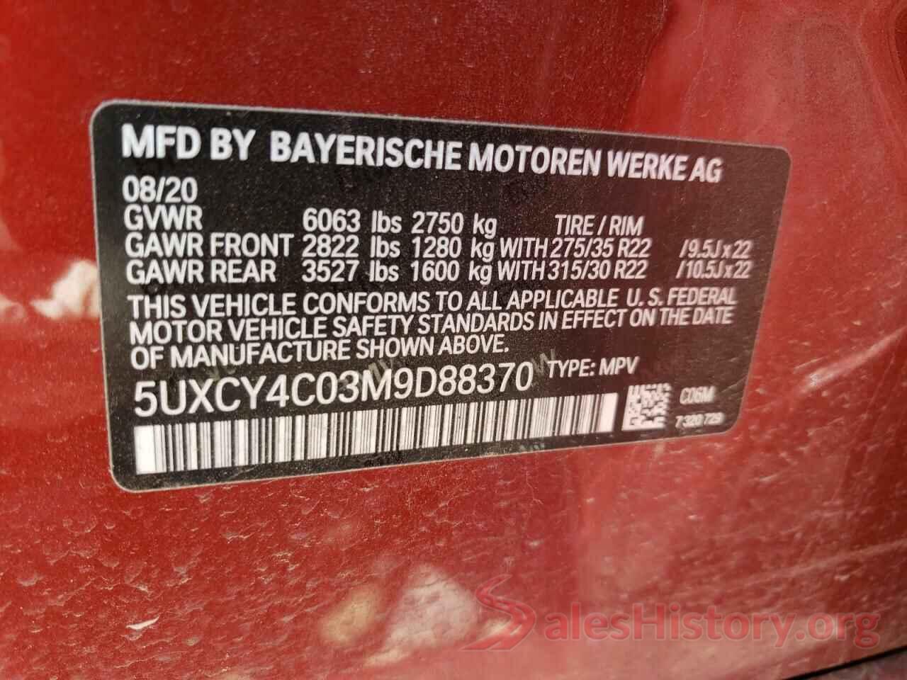 5UXCY4C03M9D88370 2021 BMW X6