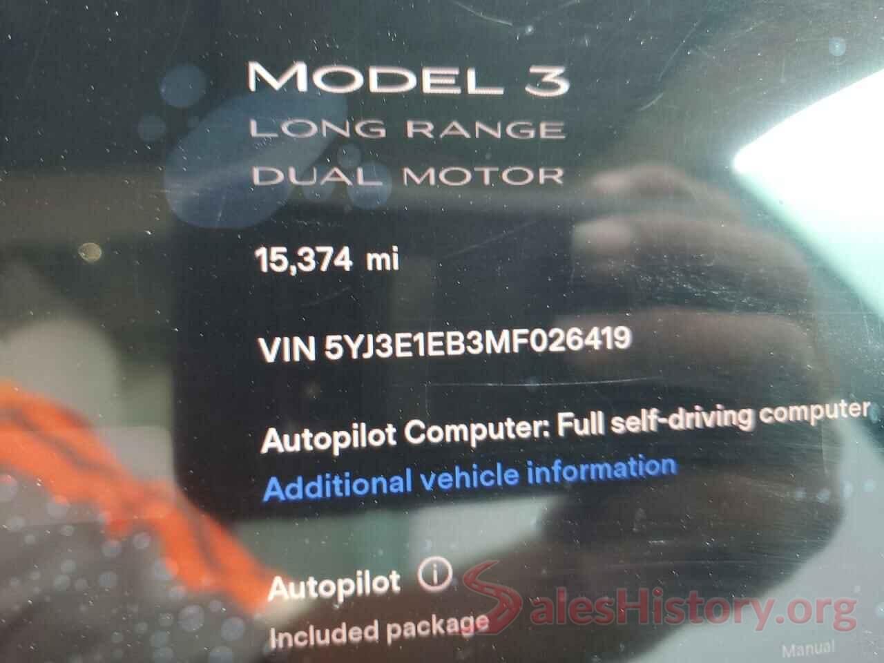 5YJ3E1EB3MF026419 2021 TESLA MODEL 3