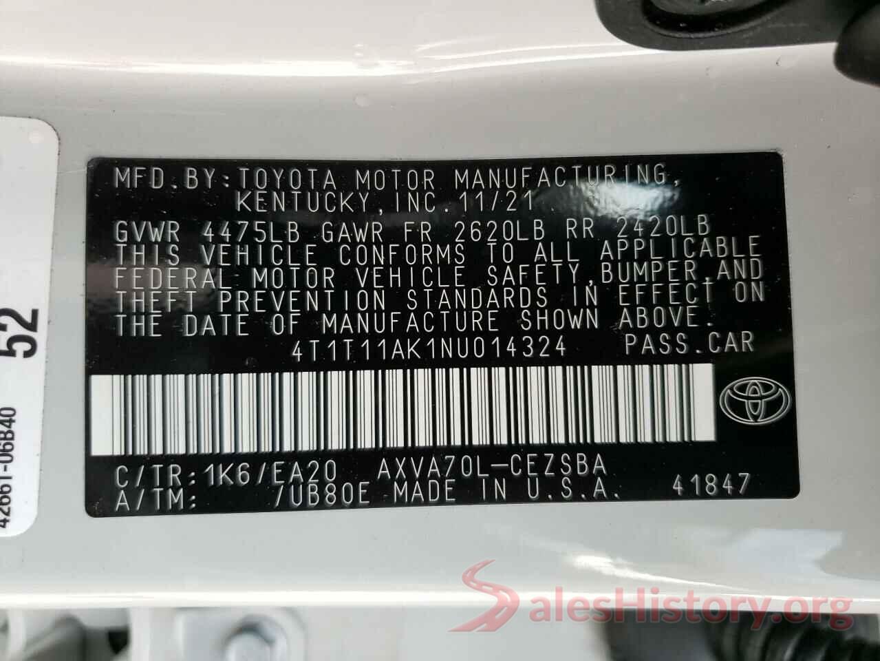 4T1T11AK1NU014324 2022 TOYOTA CAMRY