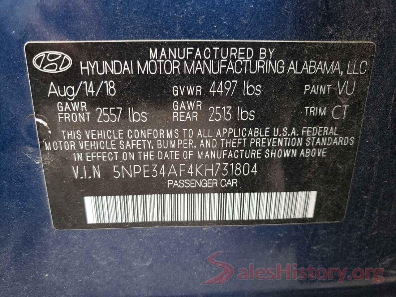 5NPE34AF4KH731804 2019 HYUNDAI SONATA