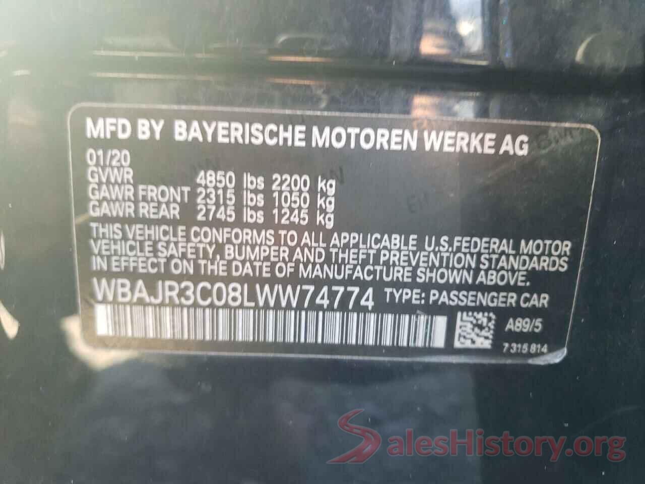 WBAJR3C08LWW74774 2020 BMW 5 SERIES