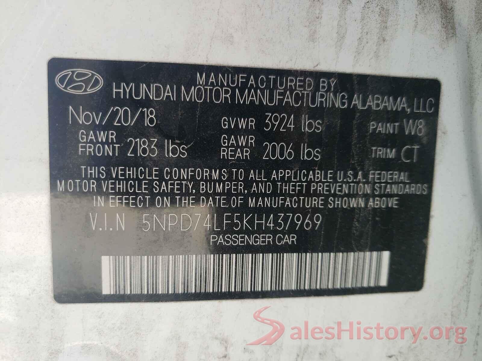 5NPD74LF5KH437969 2019 HYUNDAI ELANTRA