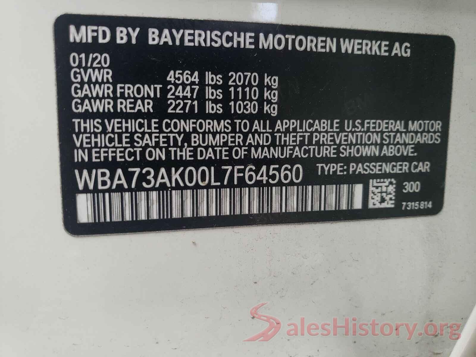 WBA73AK00L7F64560 2020 BMW 2 SERIES