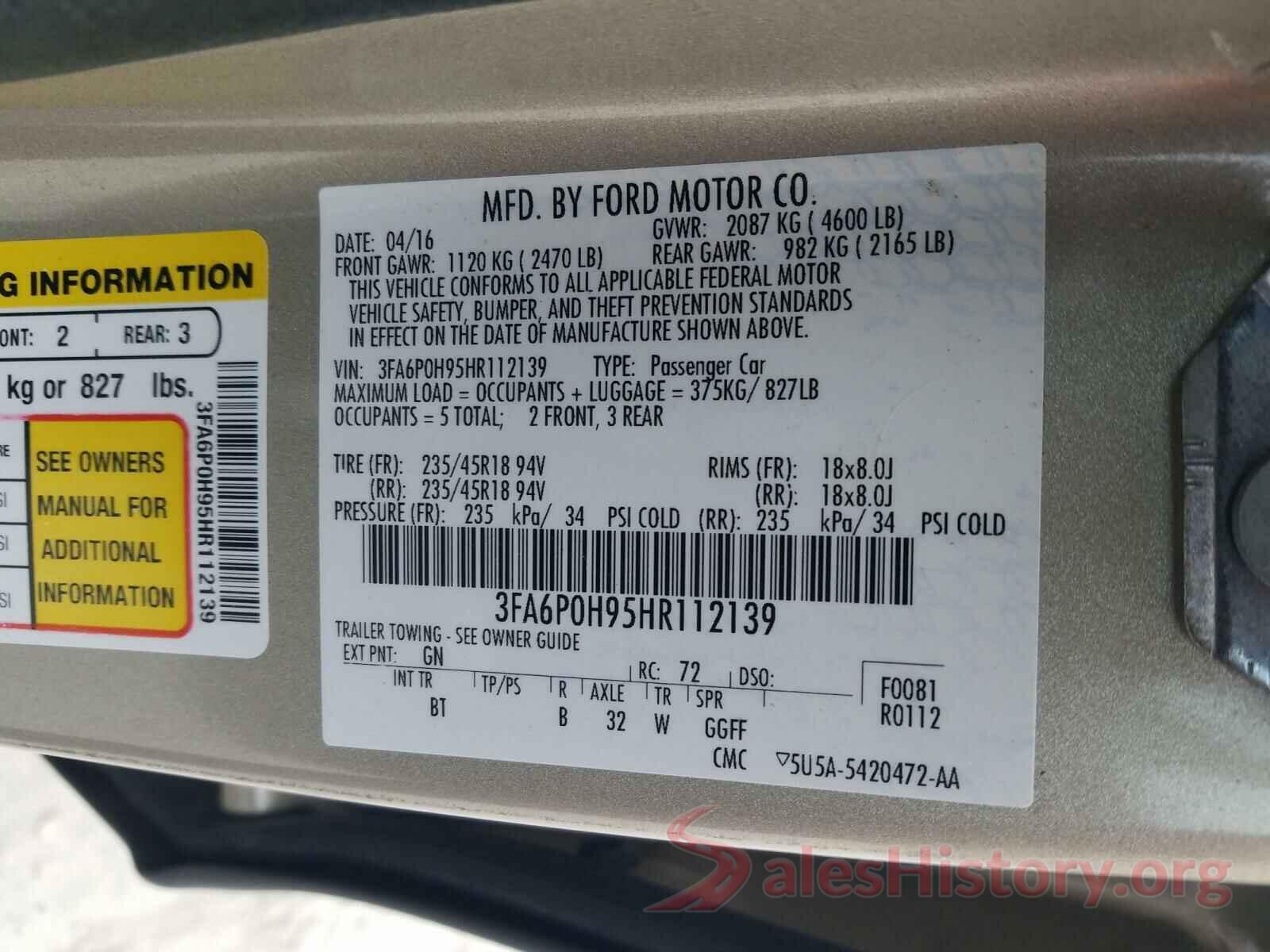 3FA6P0H95HR112139 2017 FORD FUSION