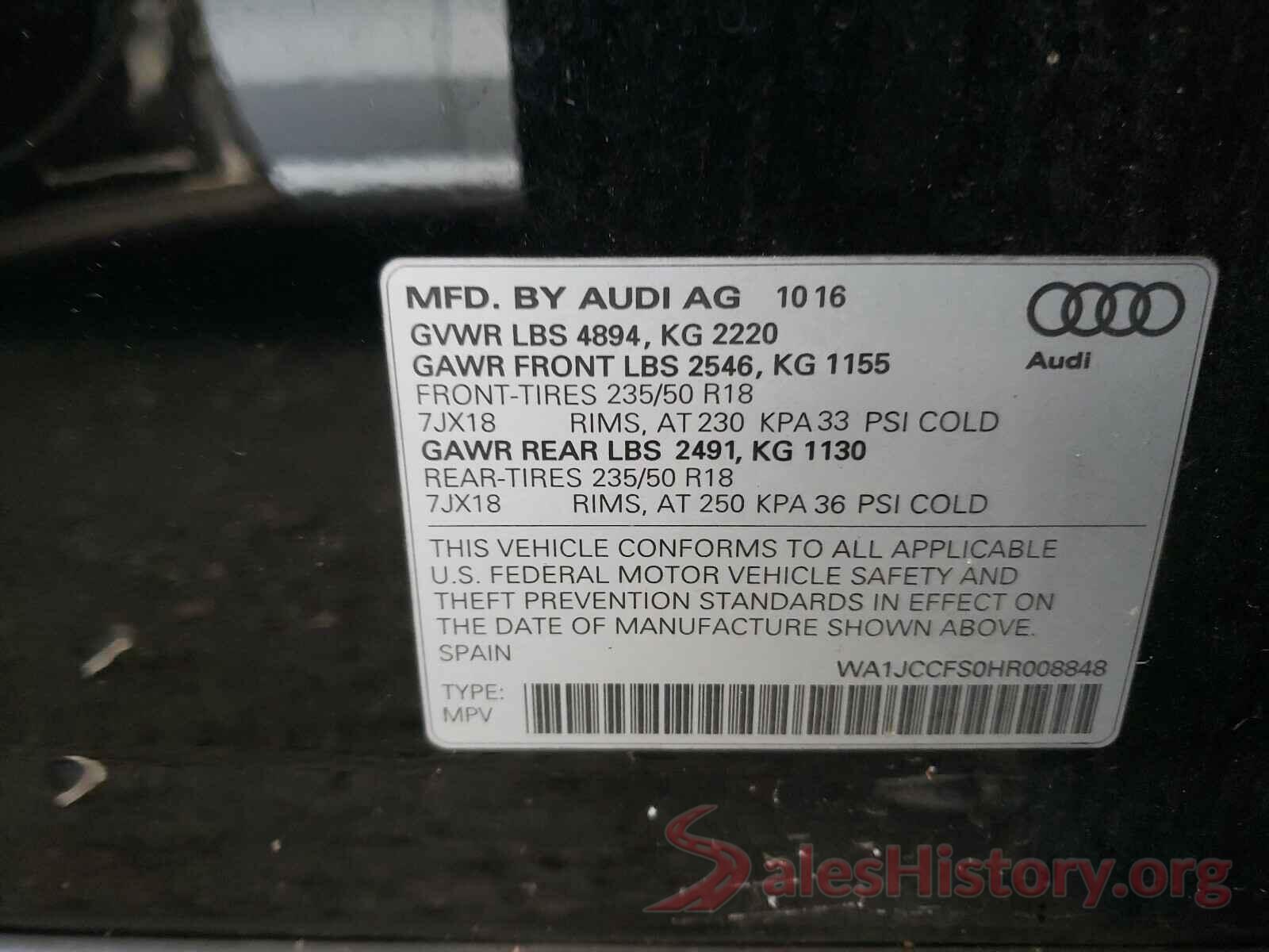 WA1JCCFS0HR008848 2017 AUDI Q3